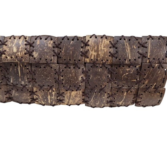 Coconut Shell Checkerboard Purse With Beaded Shoulder Strap & Zip Closure - Picture 3 of 8